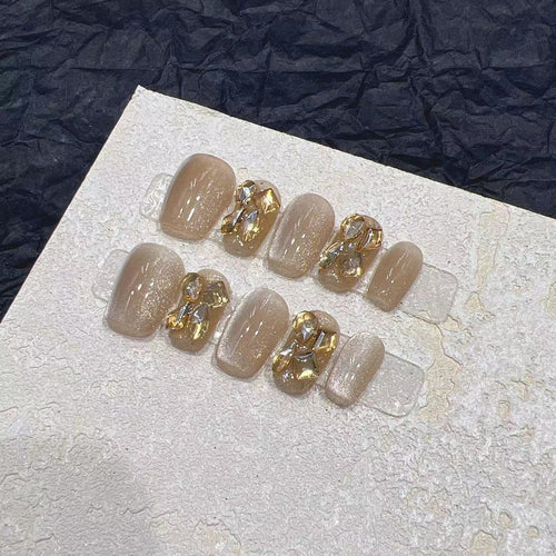 Premium Decorative Press-On Nail Set with Shimmering Gemstone Accents Bowlift