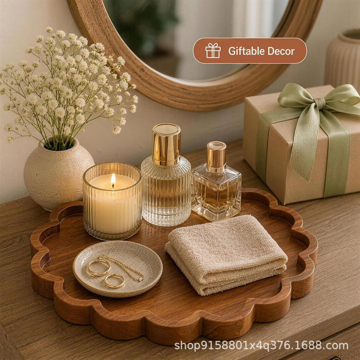 Decorative Scalloped Wooden Serving Tray Bowlift