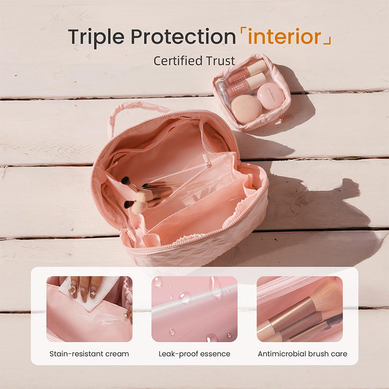 Cosmetic storage bag with multifunctional interior Bowlift