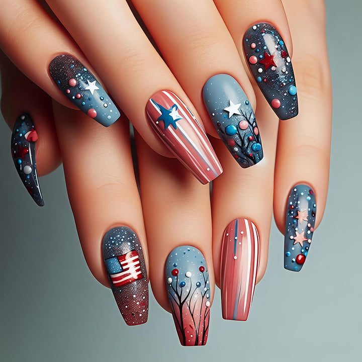 Artificial nails with creative galaxy and star patterns Bowlift