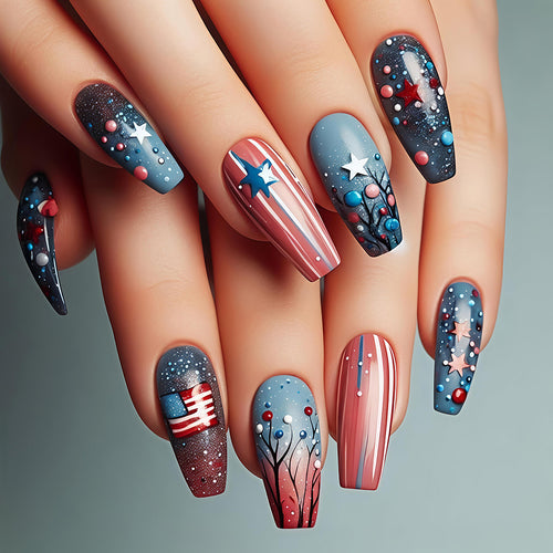 Artificial nails with creative galaxy and star patterns Bowlift