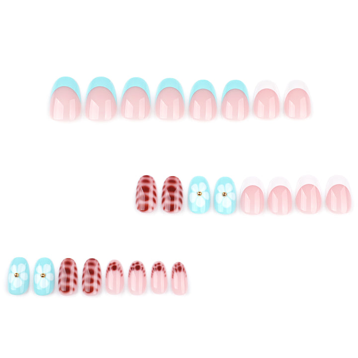 Artificial nail art with floral and geometric elements Bowlift