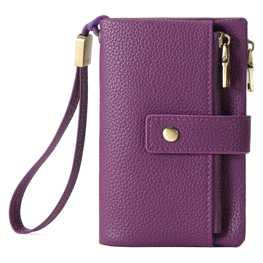 Compact Pebbled Leather Wristlet Wallet Bowlift