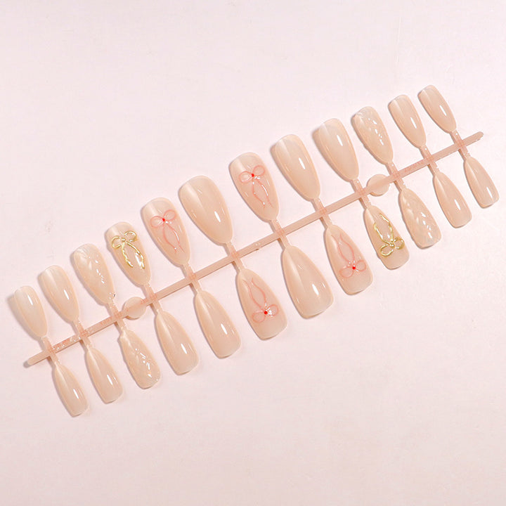 Decorative Press-On Nail Art Set with Bow Highlights Bowlift