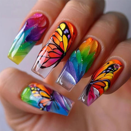 Artificial nails with colorful butterfly design Bowlift