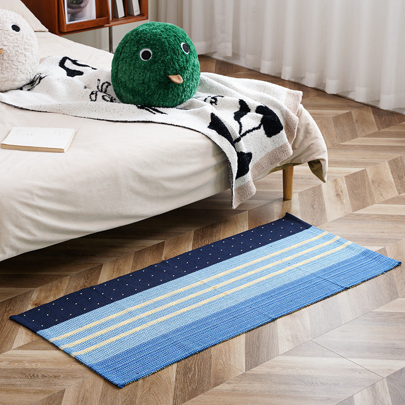Flat-woven runner rug with check pattern and decorative border stripe Bowlift