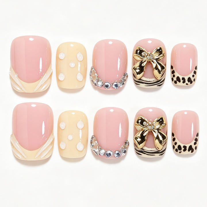 Artistic Press-On Nail Art Set with Decorative Accents Bowlift