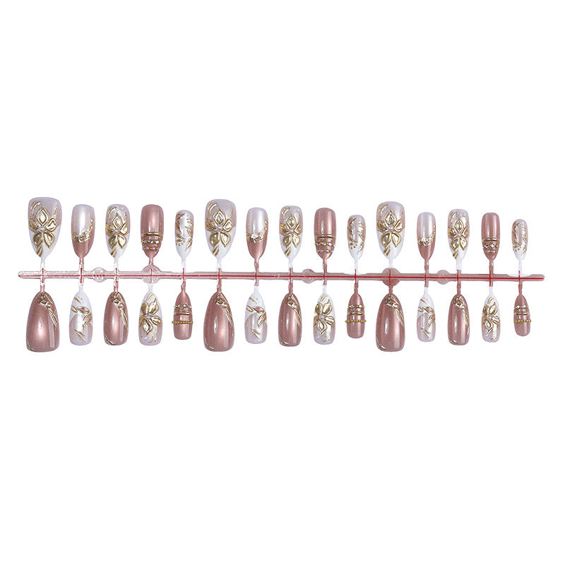 Artistic Press-On Nail Art Set with Elegant Floral Accents Bowlift