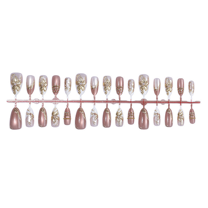 Artistic Press-On Nail Art Set with Elegant Floral Accents Bowlift