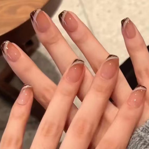 Elegant French Tip Gel Press-On Nails Bowlift