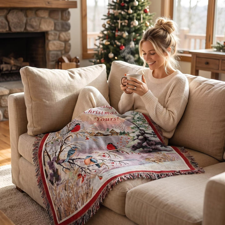 Festive Winter Season Tapestry Throw Blanket