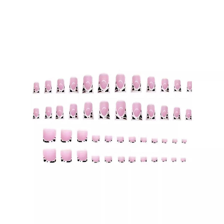 French Tip Press-On Nail Art with Cow Print Accents Bowlift