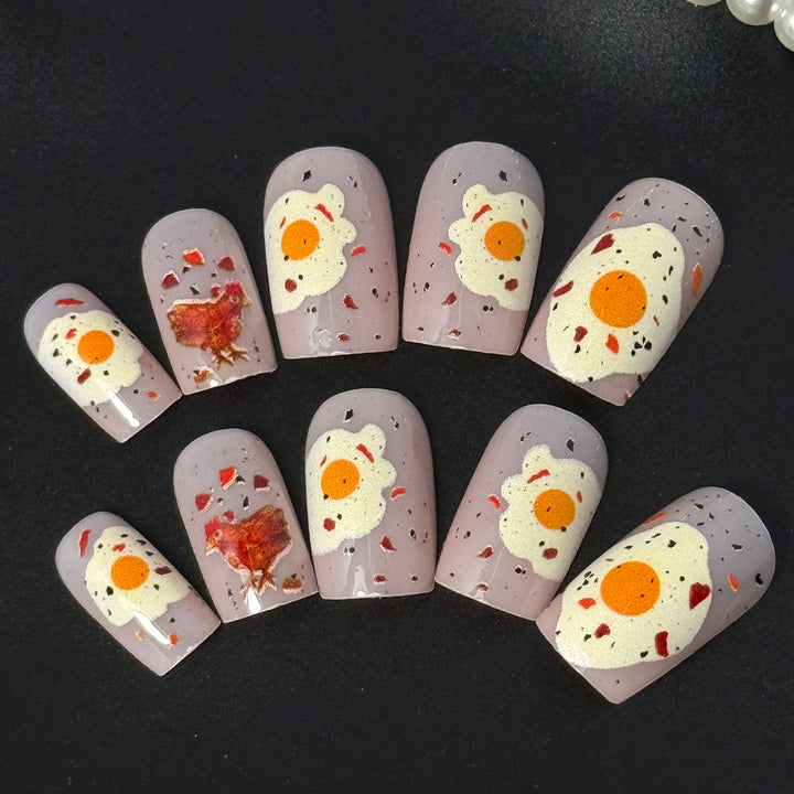 Artificial nails with playful breakfast motif Bowlift