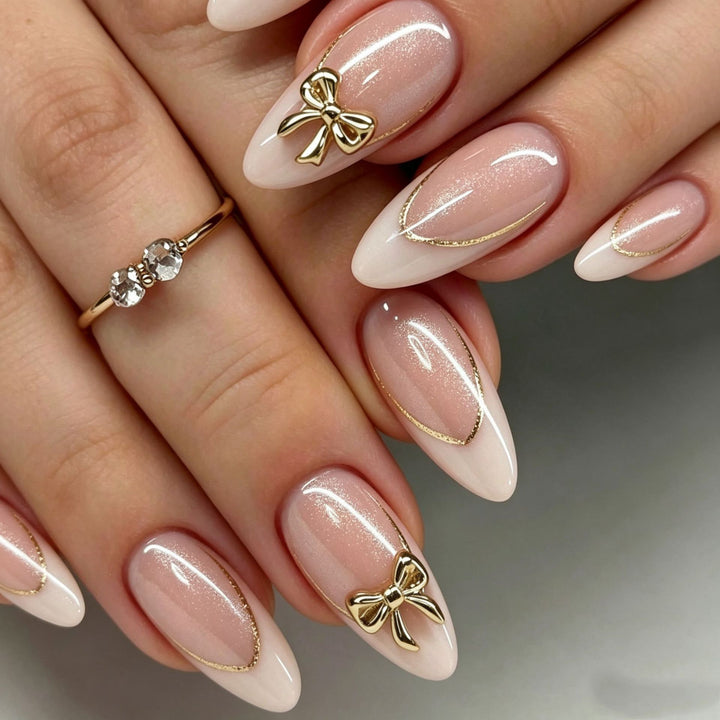 Elegant Press-On Nail Tips with Decorative Bow Bowlift
