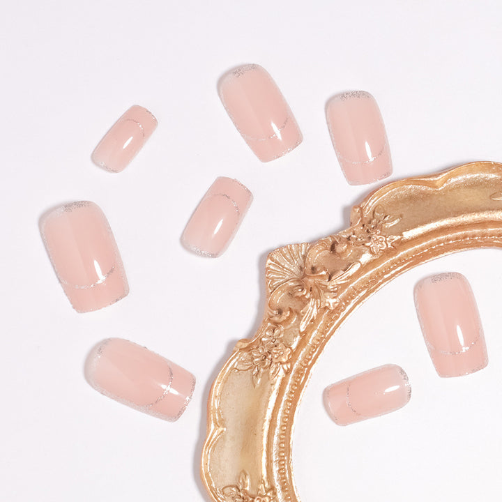 Glittering French Tip Press-On Nails Bowlift
