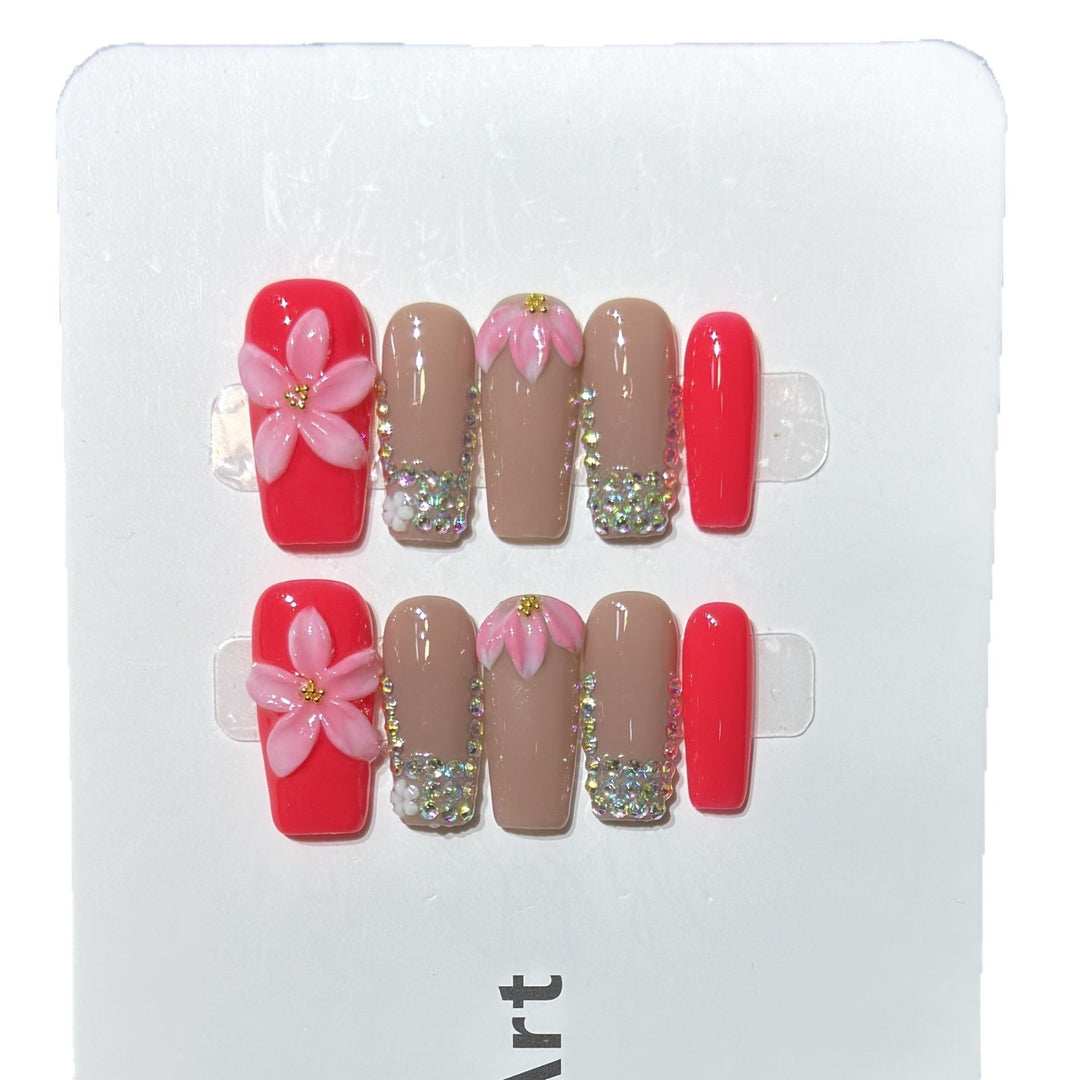 Decorative Floral Press-On Nail Art Set Bowlift 1788224002
