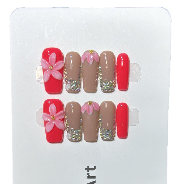 Decorative Floral Press-On Nail Art Set Bowlift 1788224002