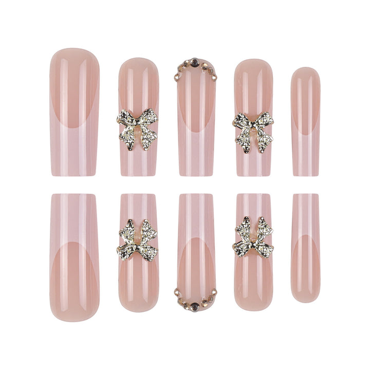 Elegant Stiletto Press-On Nails with Gold Floral Accents Bowlift