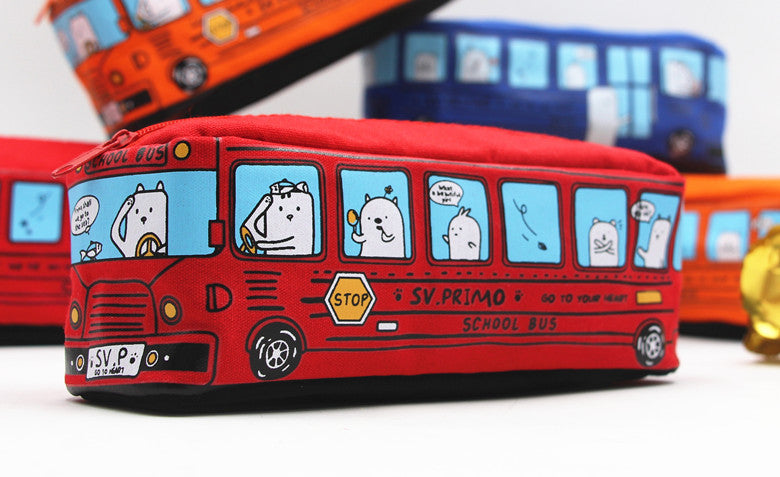 Fun Cartoon School Bus Zippered Pencil Case Bowlift