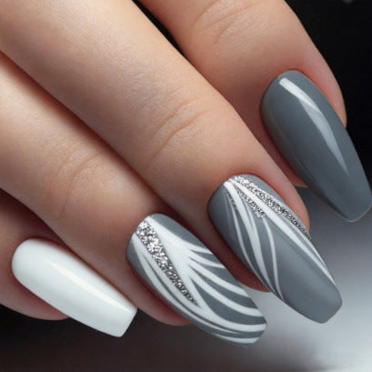 Glossy Stiletto Press-On Nail Set with Glittered Design Bowlift