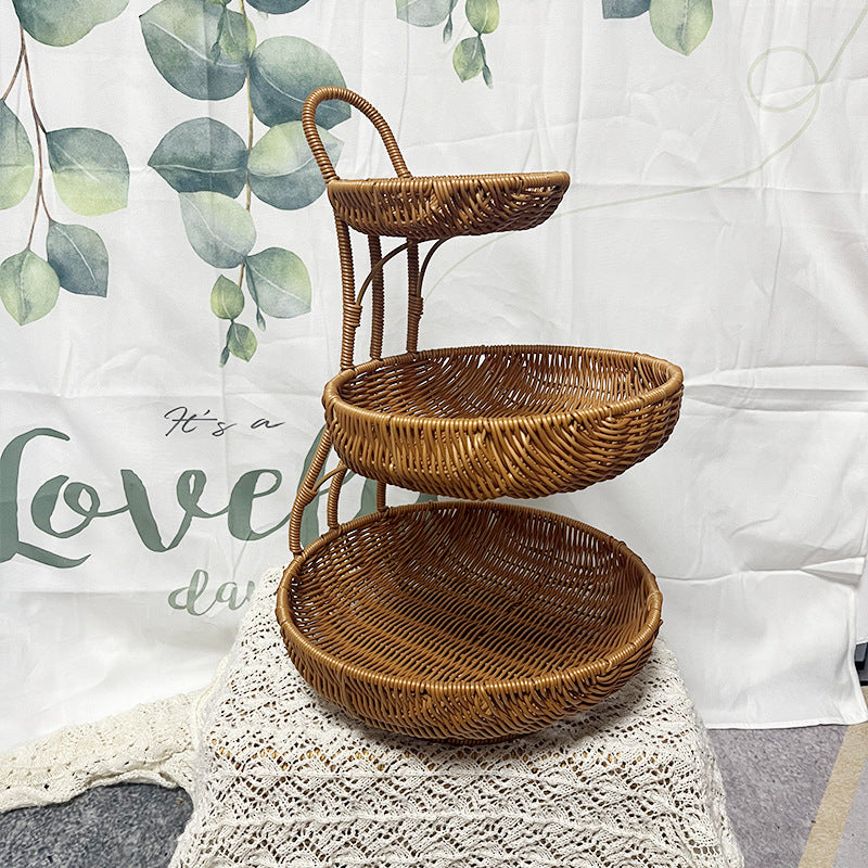 Multi-Tiered Decorative Woven Fruit Stand Bowlift