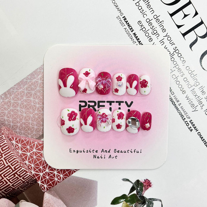 Artistic 3D Decorated Press-On Nail Set Bowlift