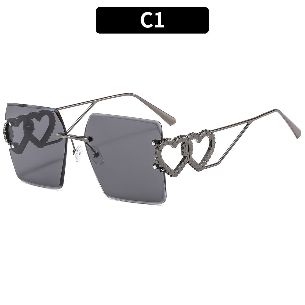 Heart-Decorated Oversized Square Sunglasses