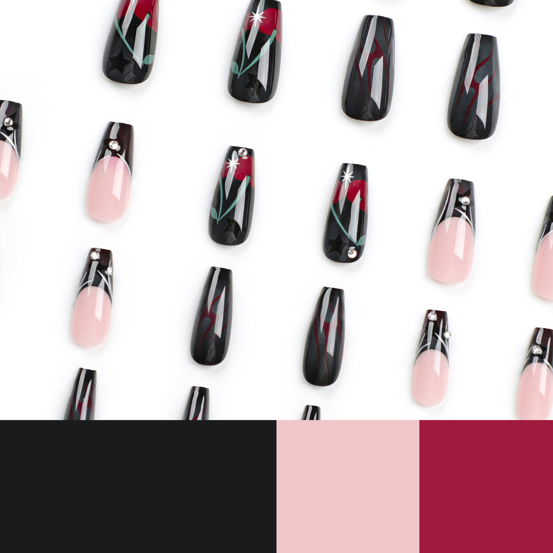 Artful nail art with elegant glitter accents and floral design Bowlift