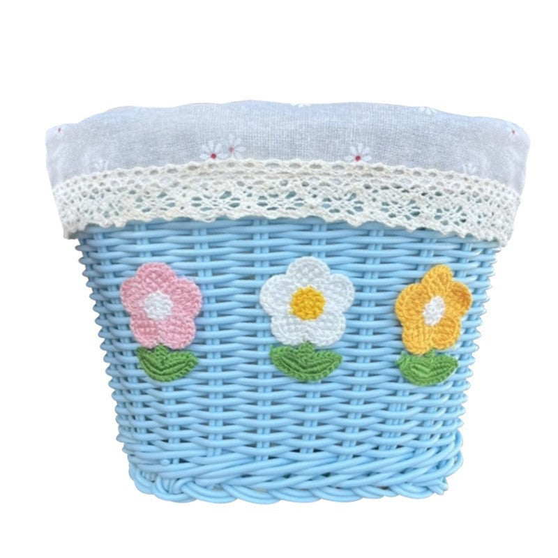 Floral Embroidered Woven Storage Basket Bowlift