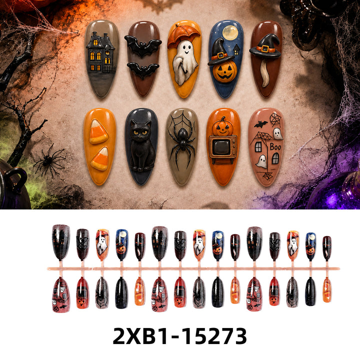 Acrylic nail set with creative Halloween motifs Bowlift