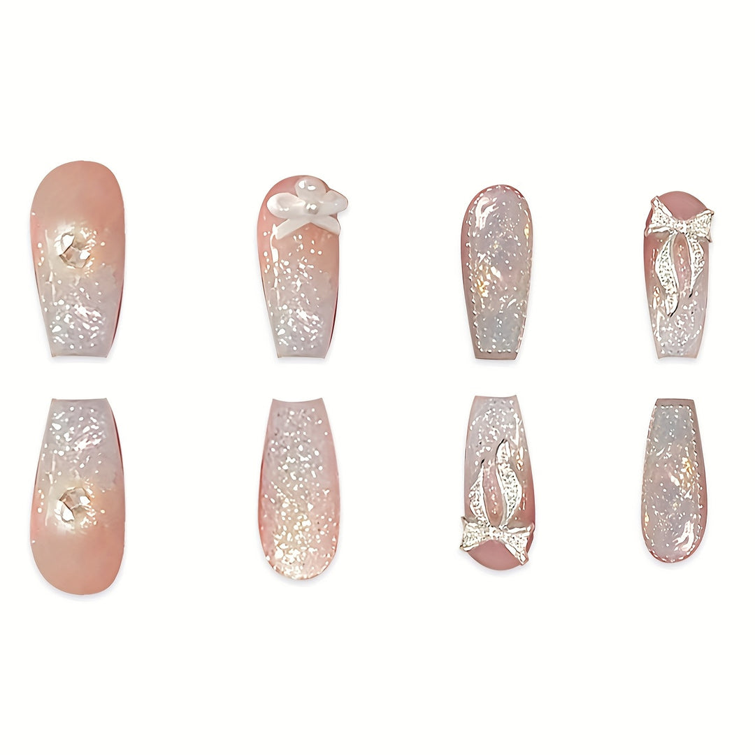 Glittery Bow-Embellished Press-On Nails Bowlift