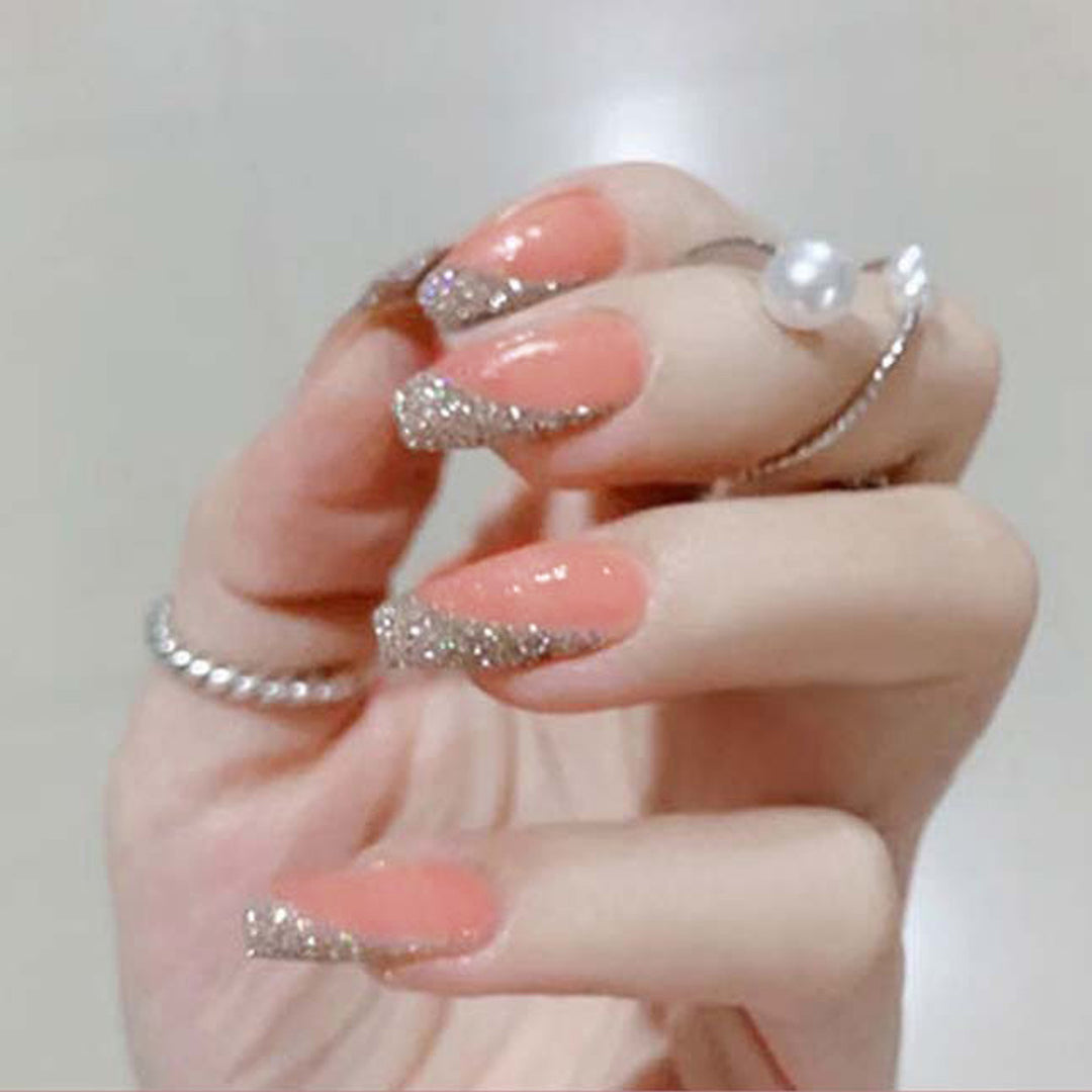Glamorous artificial nail set with sparkling glitter and French tip Bowlift
