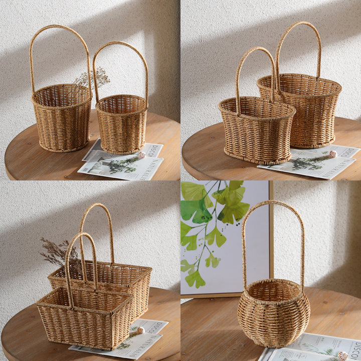 Decorative Woven Storage Basket with Mushroom Emblem Bowlift