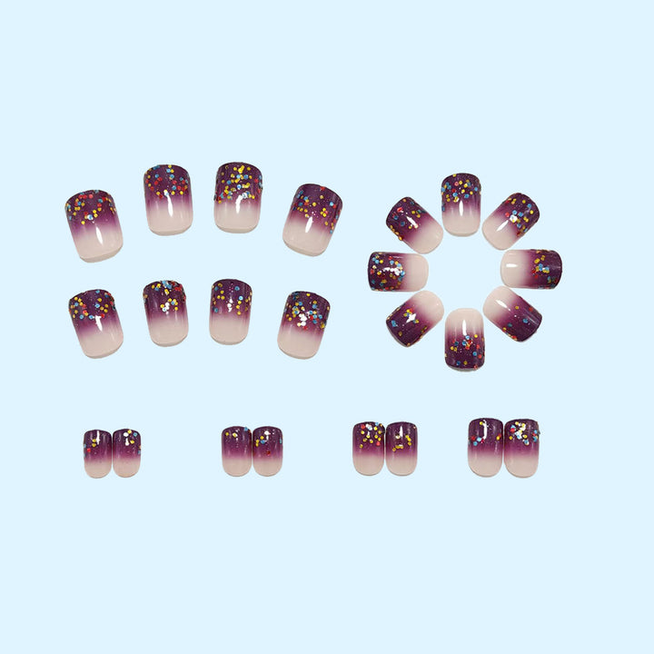 Artificial nails with glitter gradient and colorful accent Bowlift