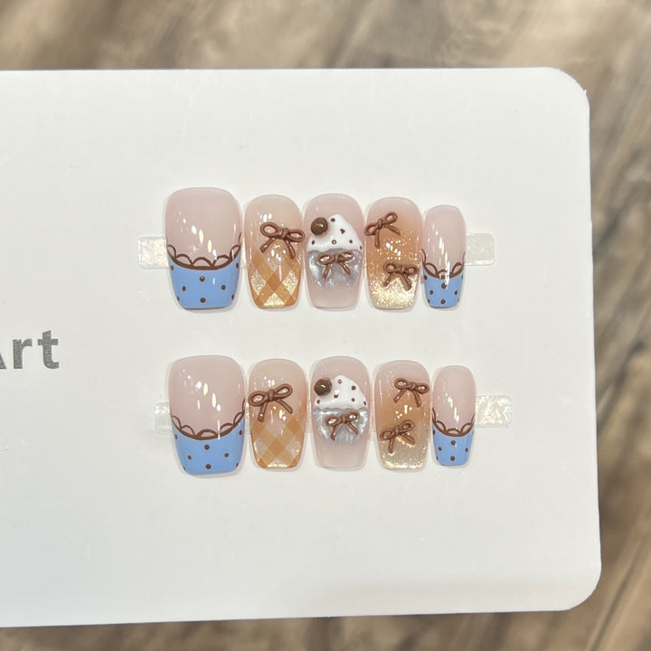 Decorative Press-On Nail Art Set with Charming Bow Accents Bowlift