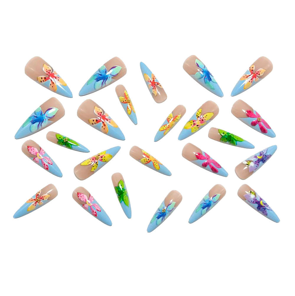 Acrylic nails with floral 3D applications Bowlift