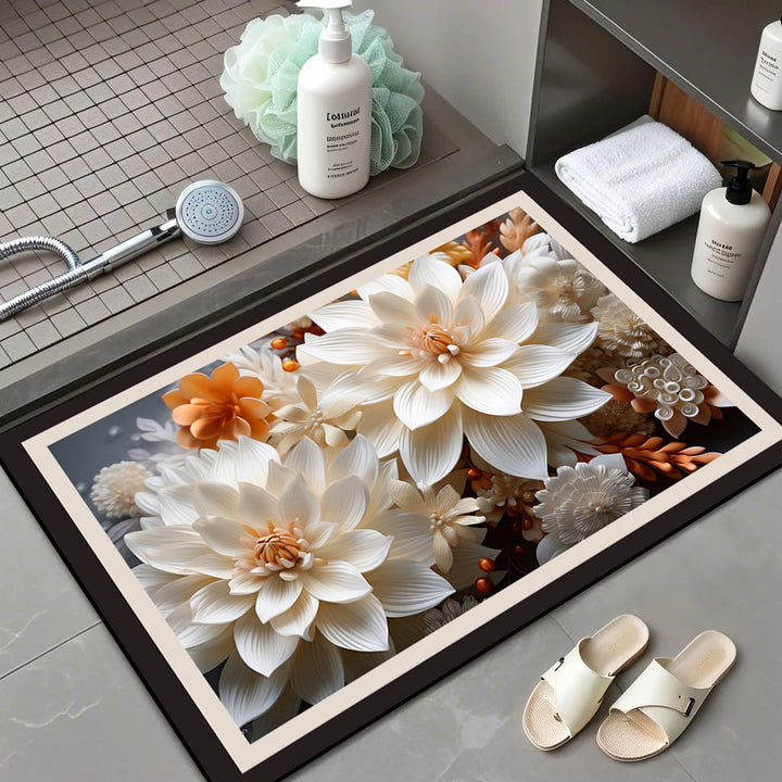 Floral Patterned Memory Foam Bath Mat Bowlift