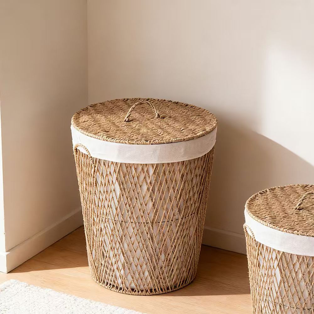 Natural fiber laundry basket with lid Bowlift