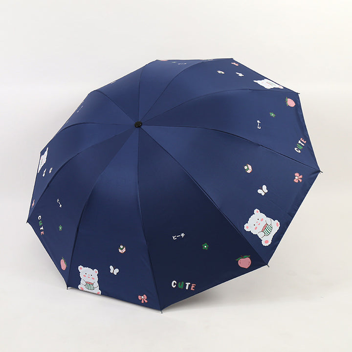 Women's Folding Umbrella with Playful Bear Design Bowlift