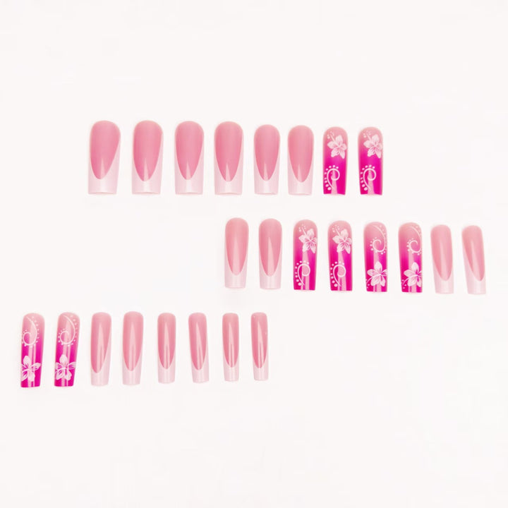 Artificial nails with floral accents and shine Bowlift