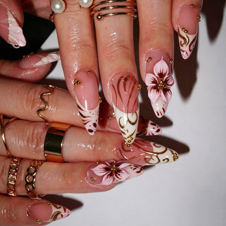 Elegant Floral Themed Press-On Nail Art Bowlift