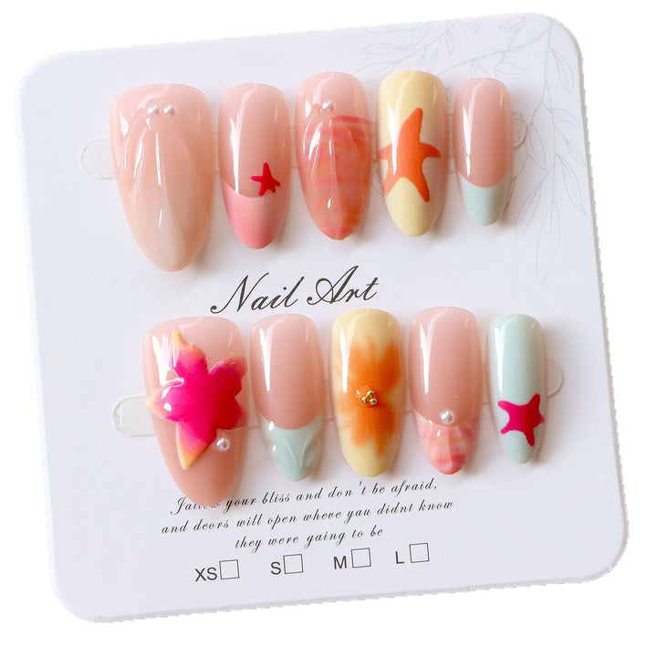 Artistic Press-On Nail Set with Tropical Theme Bowlift