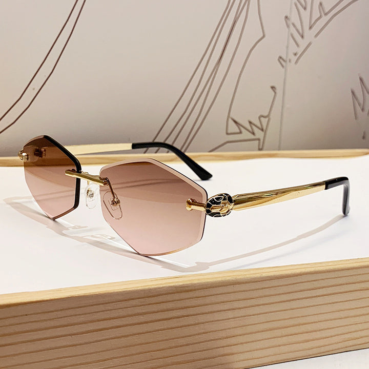 Women's Designer Sunglasses with Hexagonal Frame and Gold Accents Bowlift