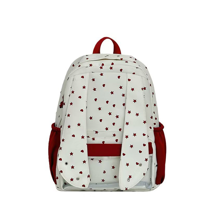 Backpack with Loving Bunny Design and Transparent Compartments Bowlift