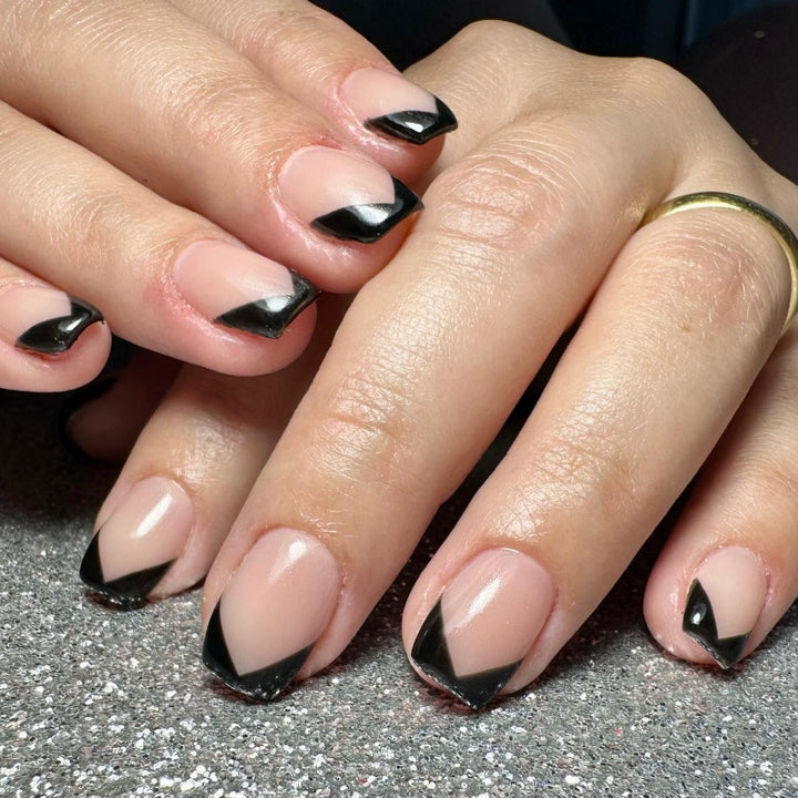 Elegant Black French Tip Press-On Nails Bowlift
