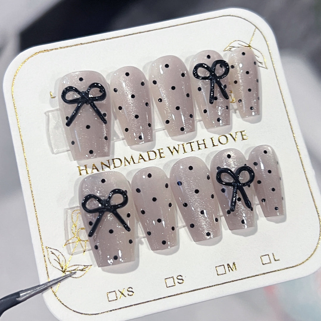 Artful Nail Extensions with Bow Pattern Bowlift