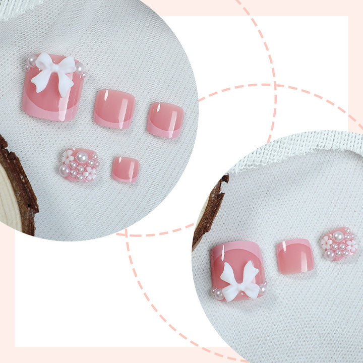 Artistic Press-On Nail Set with Decorative Bow and Gem Accents Bowlift