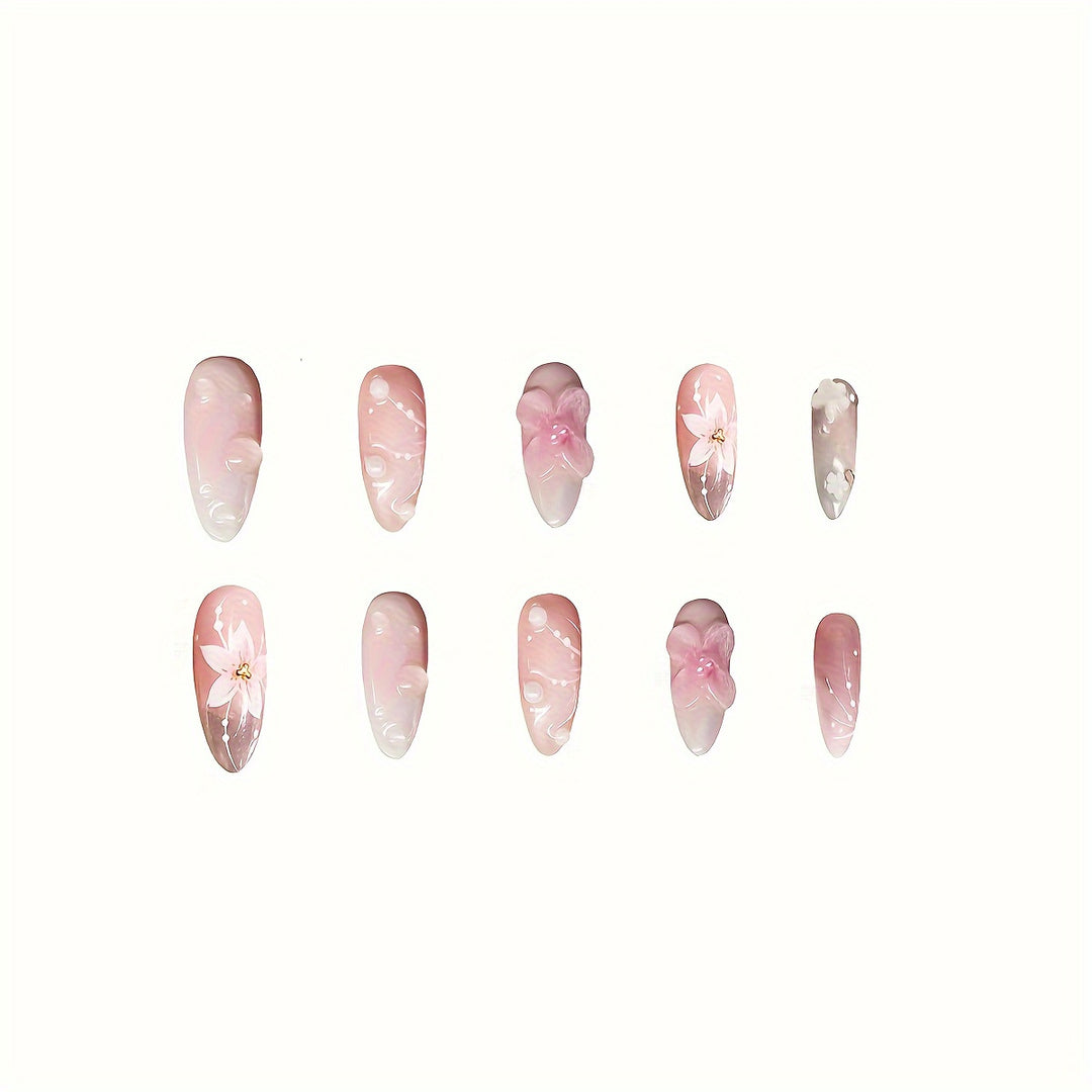 Floral-Themed Press-On Nail Art Bowlift