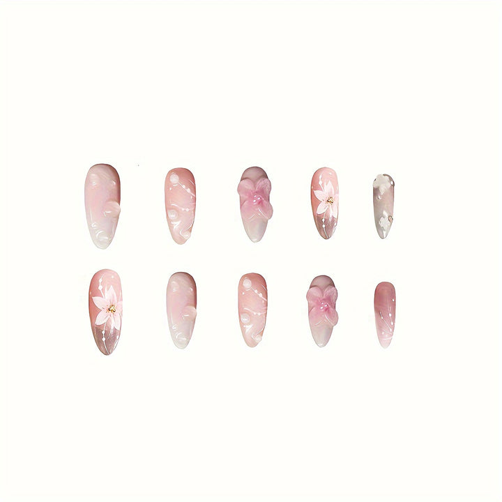 Floral-Themed Press-On Nail Art Bowlift