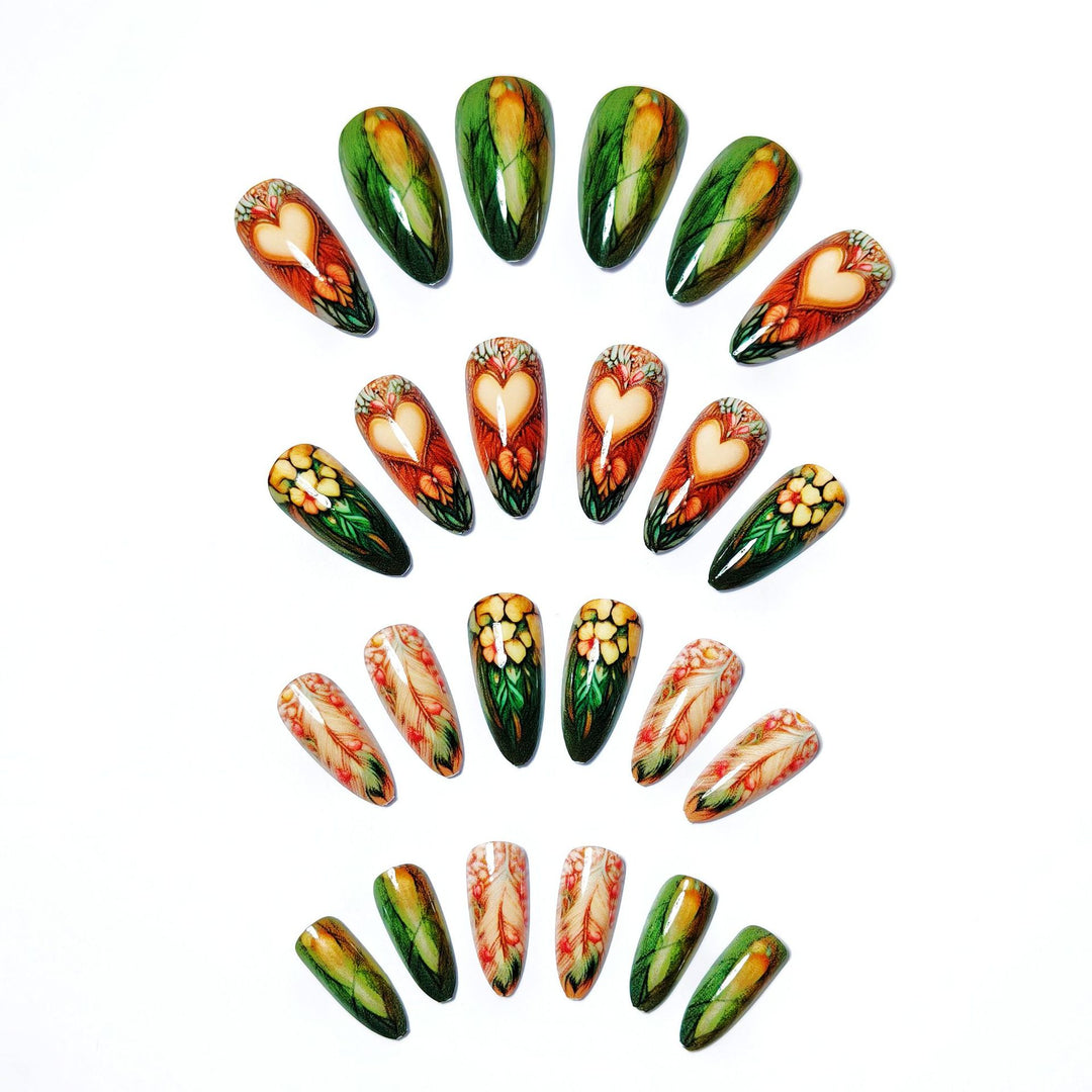 Artificial nails with floral and romantic heart design Bowlift